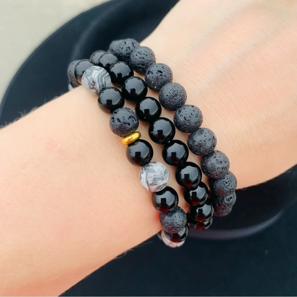 1pcs Men’s Round Beaded Stone Bracelets
